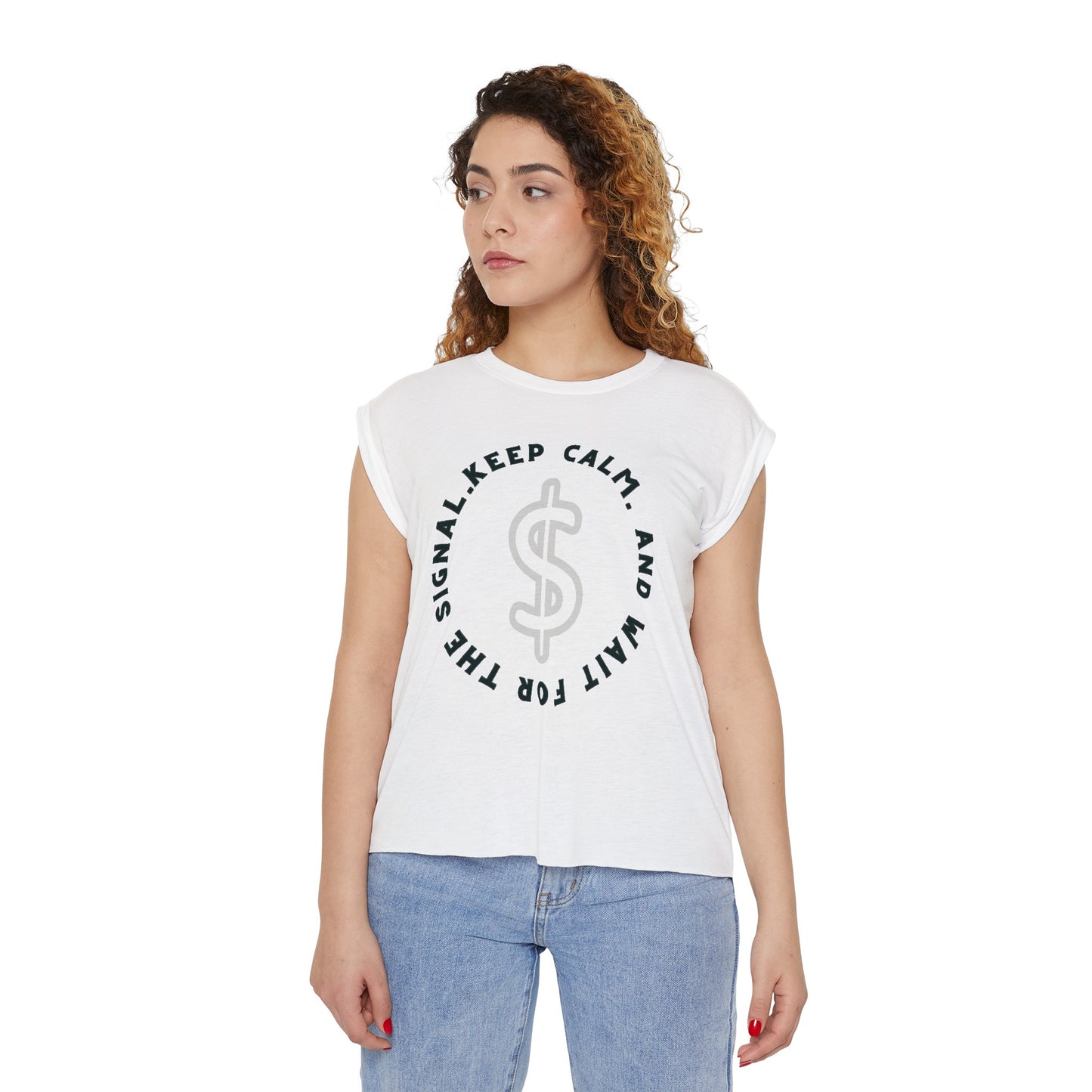 Keep Calm and wait for signal Women’s Flowy Rolled Cuffs Muscle Tee